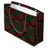 Kerst 3D Rood en Groen Swirls Groot Cadeauzakje (Achterkant Gekanteld)