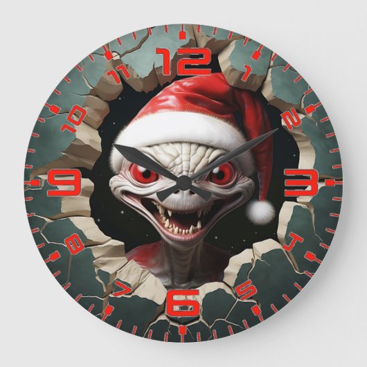 Kerst 3D White Alien Grote Klok (Voorkant)