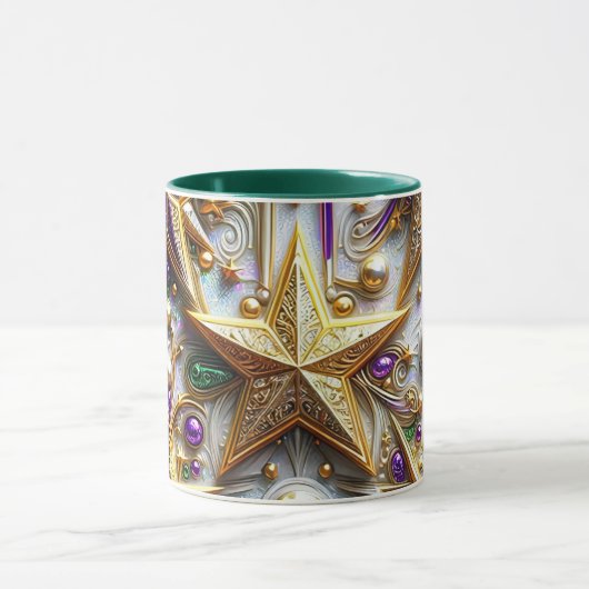 KERST ~ 3D ~ Wit, Groen en Goud ~ Mok (Midden)