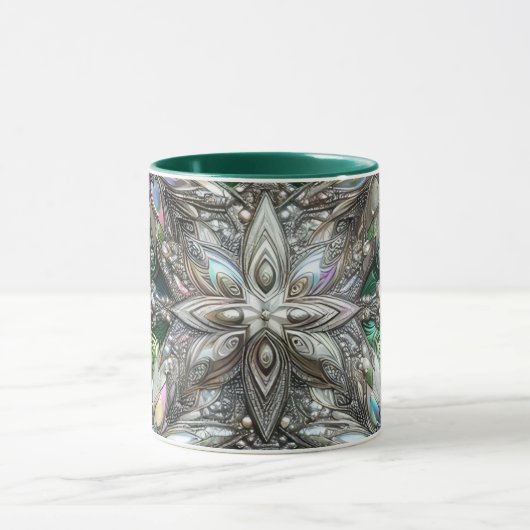 KERST ~ 3D ~ Wit, Groen en Zilver ~ Mok (Midden)