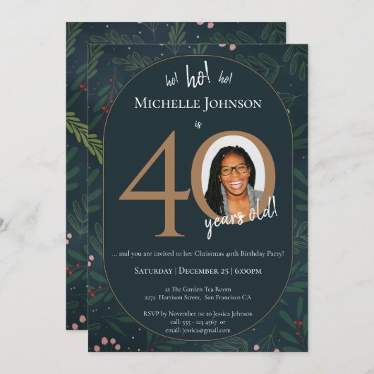 Kerst 40ste verjaardag kaart (Voorkant / Achterkant)