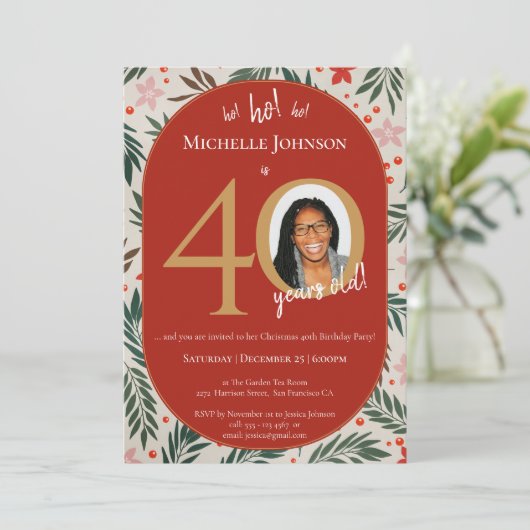 Kerst 40ste verjaardag kaart (Staand voorkant)