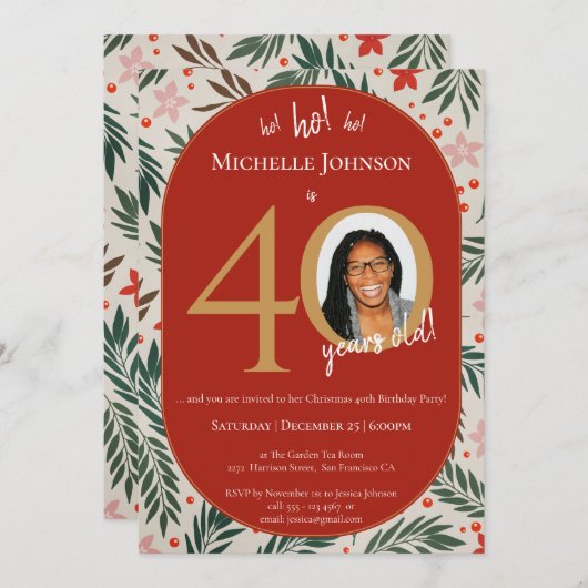 Kerst 40ste verjaardag kaart (Voorkant / Achterkant)