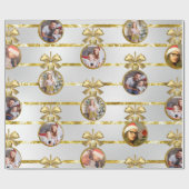 Kerst 5 Foto Gouden Ornamenten & Strepen Patroon Cadeaupapier (Vlak)