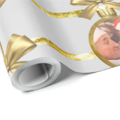 Kerst 5 Foto Gouden Ornamenten & Strepen Patroon Cadeaupapier (Rol Hoek)