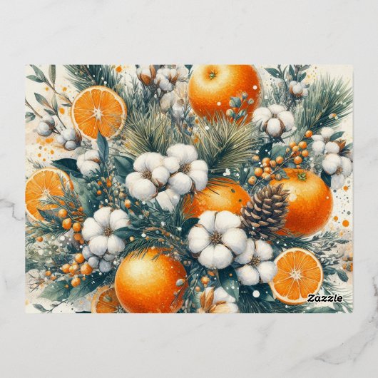 Kerst 6x foto  retro bloemig folie feestdagen briefkaart (Achterkant)