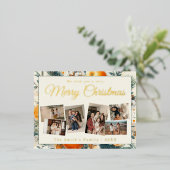 Kerst 6x foto  retro bloemig folie feestdagen briefkaart (Staand Voorkant)
