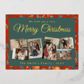 Kerst 6x foto  retro bloemig folie feestdagen briefkaart (Voorkant)