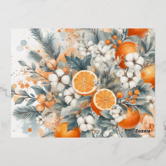 Kerst 6x foto  retro bloemig folie feestdagen briefkaart (Achterkant)