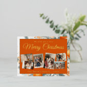 Kerst 6x foto retro bloemig folie feestdagen briefkaart (Staand Voorkant)