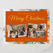 Kerst 6x foto retro bloemig folie feestdagen briefkaart (Voorkant)