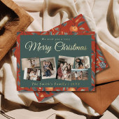 Kerst 6x foto  retro bloemig folie feestdagen briefkaart