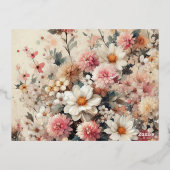 Kerst 6x foto  retro bloemig folie feestdagen briefkaart (Achterkant)