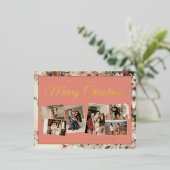 Kerst 6x foto  retro bloemig folie feestdagen briefkaart (Staand Voorkant)