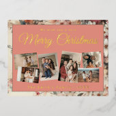 Kerst 6x foto  retro bloemig folie feestdagen briefkaart (Voorkant)