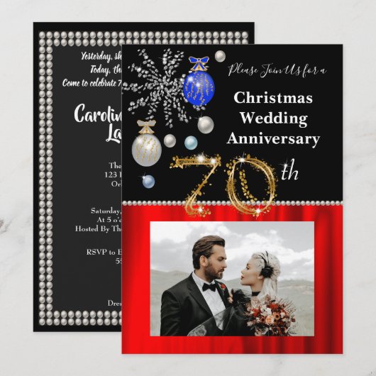 Kerst 70e bruiloft Jubileum zwart en goud Kaart (Voorkant / Achterkant)