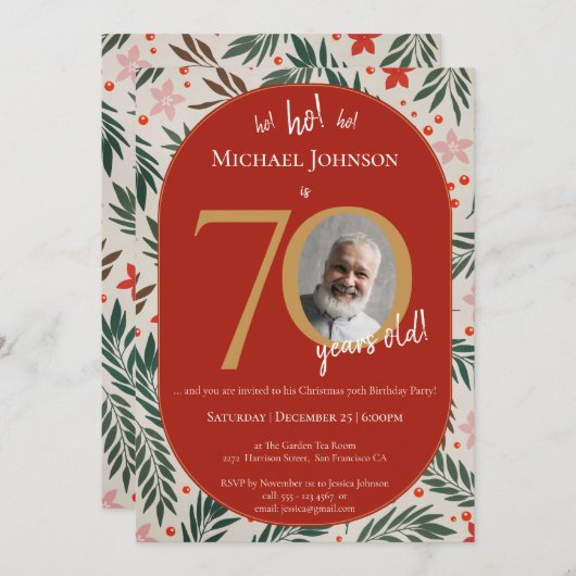 Kerst 70ste verjaardag kaart (Voorkant / Achterkant)