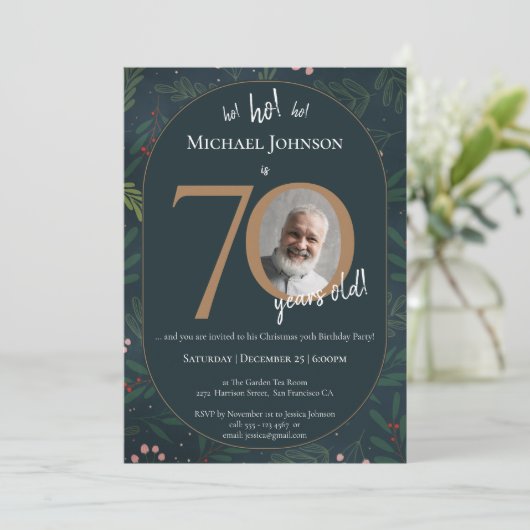 Kerst 70ste verjaardag kaart (Staand voorkant)