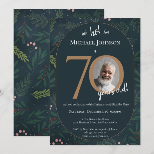 Kerst 70ste verjaardag kaart (Voorkant / Achterkant)