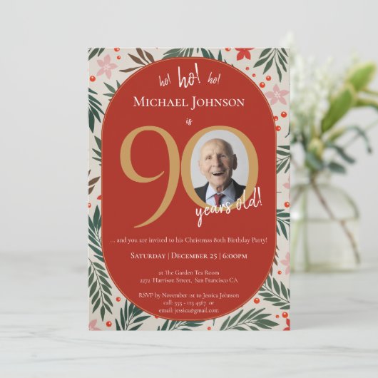 Kerst 90ste verjaardag kaart (Staand voorkant)