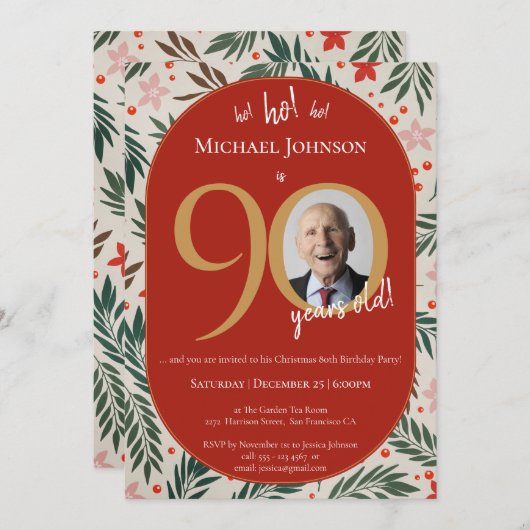 Kerst 90ste verjaardag kaart (Voorkant / Achterkant)