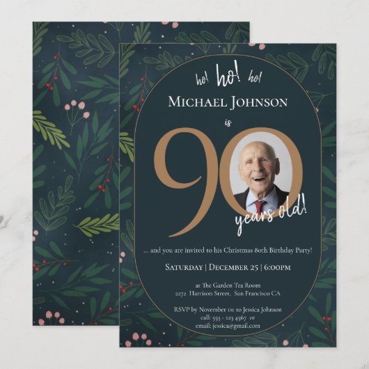 Kerst 90ste verjaardag kaart (Voorkant / Achterkant)