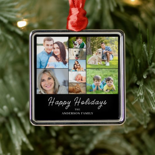 Kerst 9 foto collage metalen ornament (Boom)