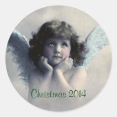 Kerst aandenken. Engel. Ronde Sticker (Voorkant)