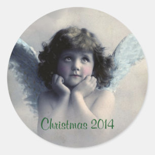 Kerst aandenken. Engel. Ronde Sticker