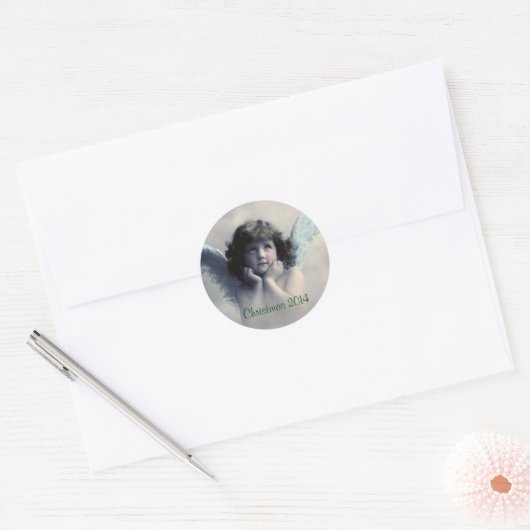 Kerst aandenken. Engel. Ronde Sticker (Envelop)