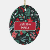 Kerst aangepaste familienaam bloempatroon keramisch ornament (Rechts)