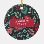 Kerst aangepaste familienaam bloempatroon keramisch ornament (Voorkant)