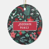 Kerst aangepaste familienaam bloempatroon keramisch ornament (Links)
