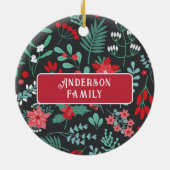 Kerst aangepaste familienaam bloempatroon keramisch ornament (Achterkant)
