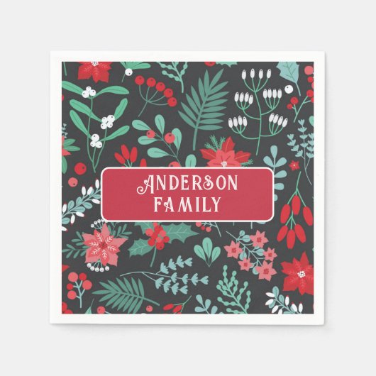 Kerst aangepaste familienaam bloempatroon servet (Voorkant)