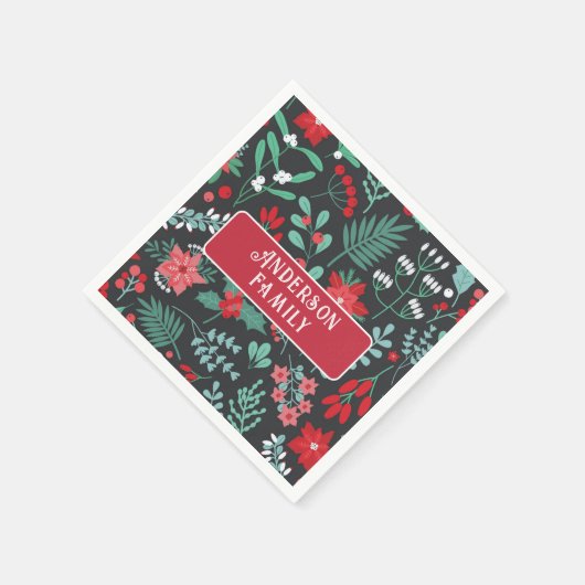 Kerst aangepaste familienaam bloempatroon servet (Hoek)
