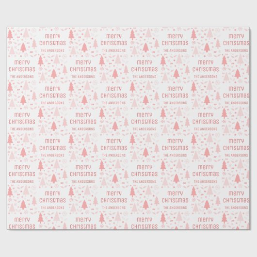 Kerst Aangepaste Familienaam Blush Pink Cadeaupapier (Vlak)