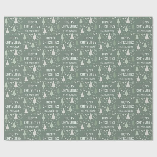 Kerst Aangepaste Familienaam Sage Green Cadeaupapier (Vlak)