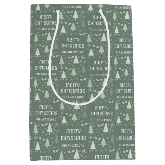 Kerst Aangepaste Familienaam Sage Green Medium Cadeauzakje (Voorkant)
