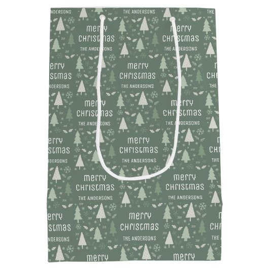Kerst Aangepaste Familienaam Sage Green Medium Cadeauzakje (Achterkant)