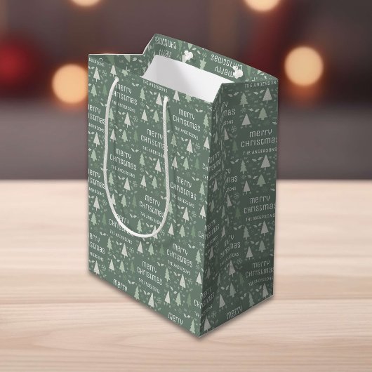 Kerst Aangepaste Familienaam Sage Green Medium Cadeauzakje