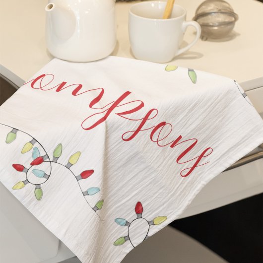 Kerst Aangepaste Familienaam String Lights Theedoek