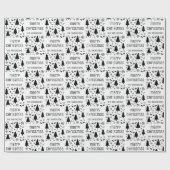 Kerst aangepaste familienaam zwart wit cadeaupapier (Vlak)