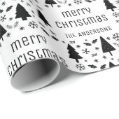 Kerst aangepaste familienaam zwart wit cadeaupapier (Rol Hoek)