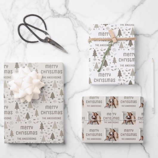 Kerst aangepaste foto familienaam inpakpapier vel (Voorkant)