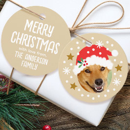Kerst Aangepaste Foto Naam Funny Santa Beige Gift Bedankjes Labels
