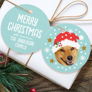 Kerst Aangepaste Foto Naam Funny Santa Blue Gift Bedankjes Labels