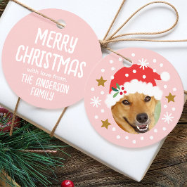 Kerst Aangepaste Foto Naam Funny Santa Pink Gift Bedankjes Labels
