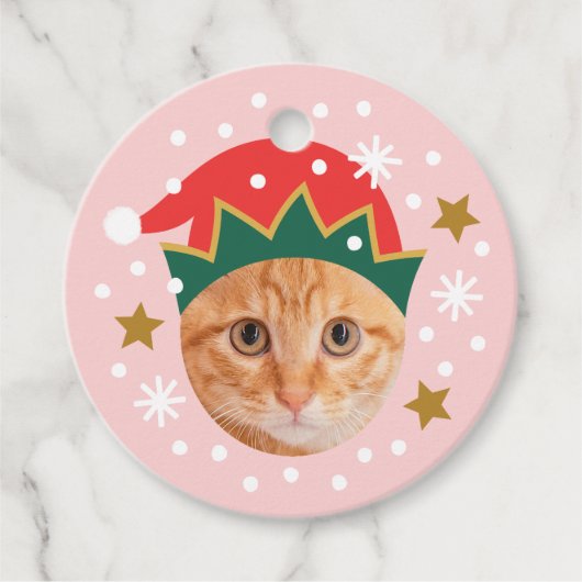 Kerst Aangepaste Fotonaam Grappig Elf Roze Gift Bedankjes Labels (Voorkant)