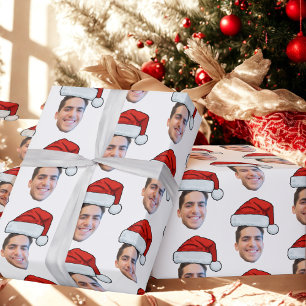 Kerst Aangepaste Gezicht Foto Santa Hat Gift Cadeaupapier